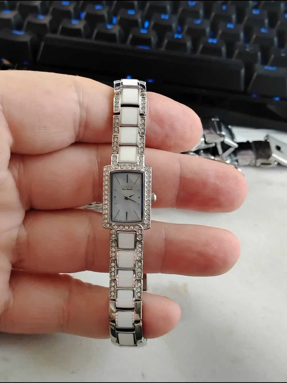 Citizen Eco-Drive Women's Silver Crystal-Accent White Bracelet Watch